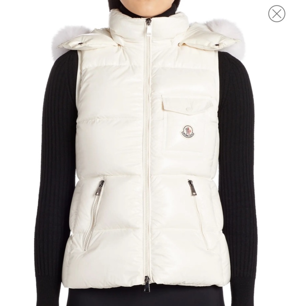Moncler Balabio Down Puffer Vest with Removable Genuine Fox Fur Trim Hood - Picture 5 of 10